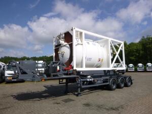 HTS 3-axle container trailer (sliding, tipping) + 20 ft ISO silo tank container 15 m3 / 1 comp